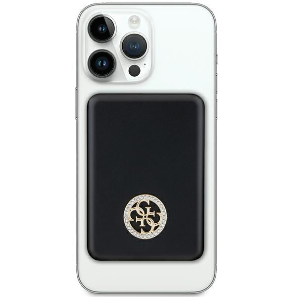 Guess MagSafe 4G Strassed Metal Logo indukcinė išorinė baterija 15W 5000mAh - juodas