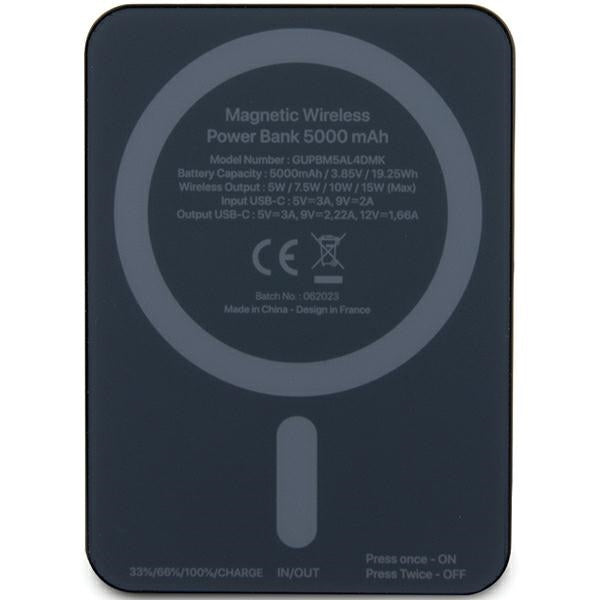 Guess MagSafe 4G Strassed Metal Logo indukcinė išorinė baterija 15W 5000mAh - juodas