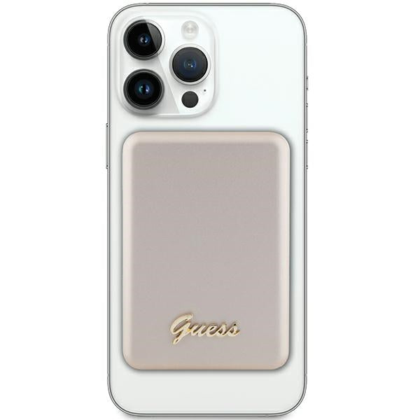 Guess MagSafe Metal Script Logo indukcinė išorinė baterija 15W 5000mAh - auksinis