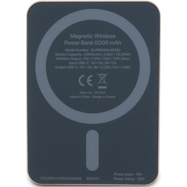 Guess MagSafe Metal Script Logo indukcinė išorinė baterija 15W 5000mAh - auksinis
