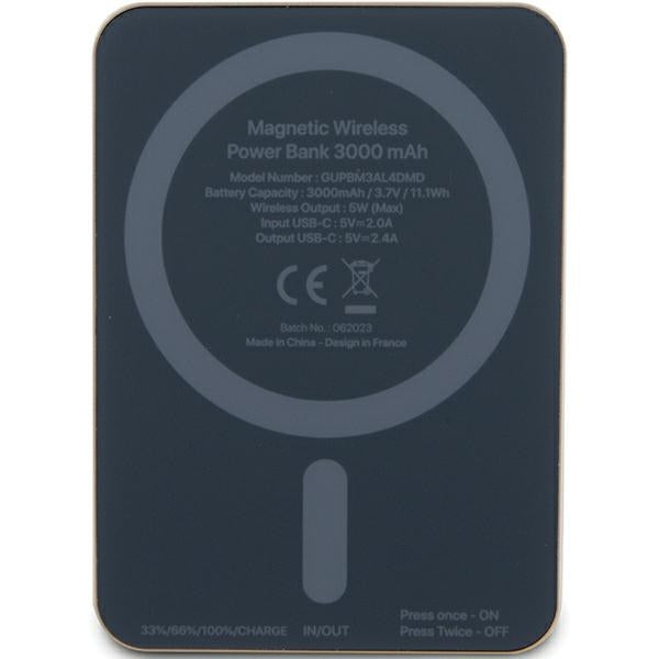Guess MagSafe 4G Strassed Metal Logo indukcinė išorinė baterija 5W 3000mAh - auksinis