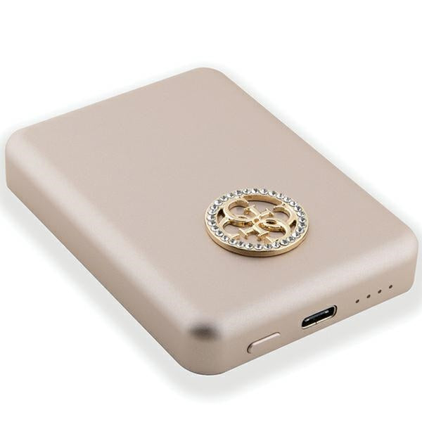 Guess MagSafe 4G Strassed Metal Logo indukcinė išorinė baterija 5W 3000mAh - auksinis