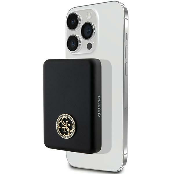 Guess MagSafe 4G Strassed Metal Logo indukcinė išorinė baterija 5W 3000mAh - juodas