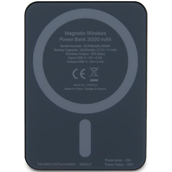 Guess MagSafe 4G Strassed Metal Logo indukcinė išorinė baterija 5W 3000mAh - juodas