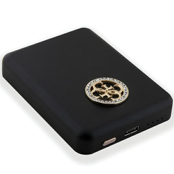 Guess MagSafe 4G Strassed Metal Logo indukcinė išorinė baterija 5W 3000mAh - juodas