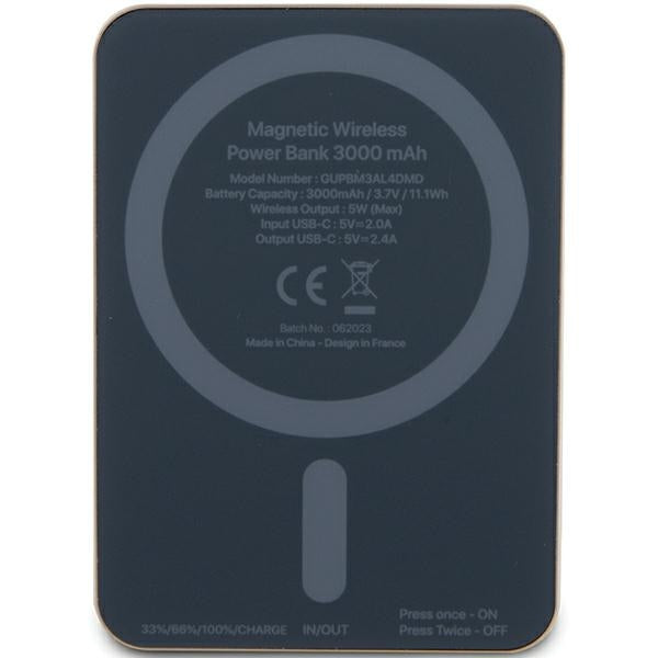 Guess MagSafe Metal Script Logo indukcinė išorinė baterija 5W 3000mAh - auksinis