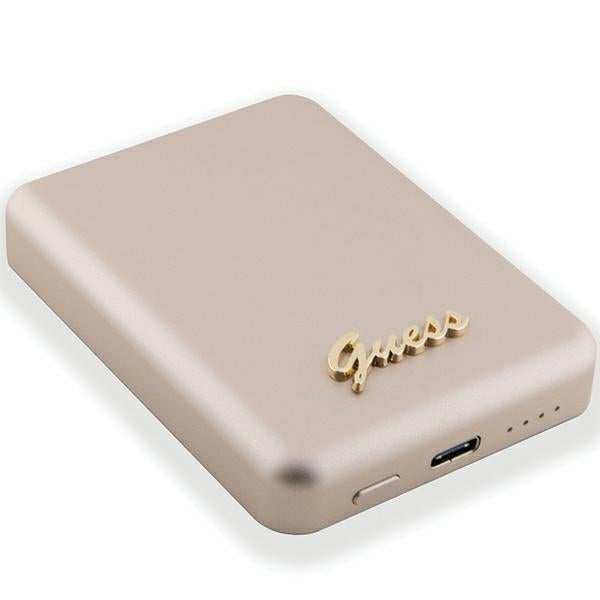 Guess MagSafe Metal Script Logo indukcinė išorinė baterija 5W 3000mAh - auksinis