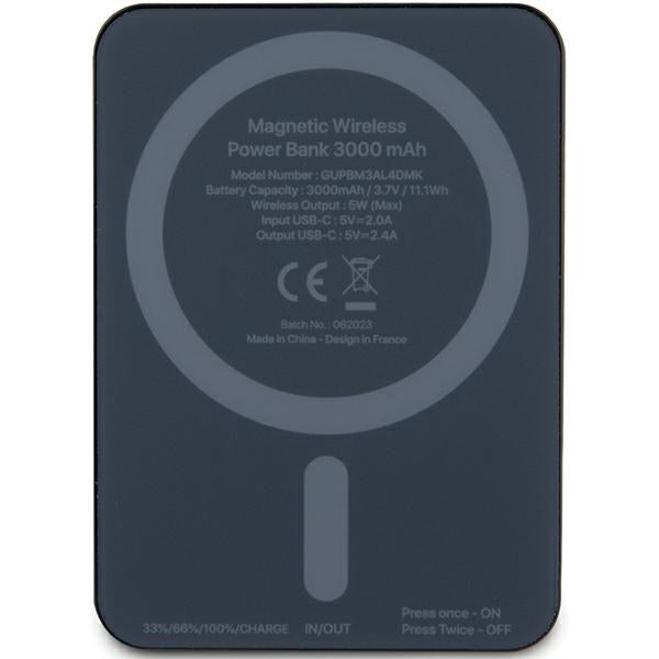 Guess MagSafe Metal Script Logo indukcinė išorinė baterija 5W 3000mAh - juodas