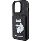 Karl Lagerfeld dėklas iPhone 15 Pro – juodas, su kortelių skyreliu