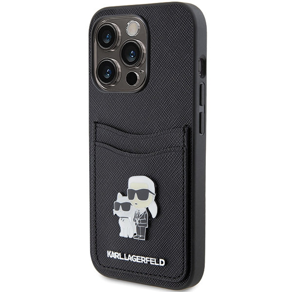 Karl Lagerfeld dėklas su kortelių kišene iPhone 15 Pro – juodas
