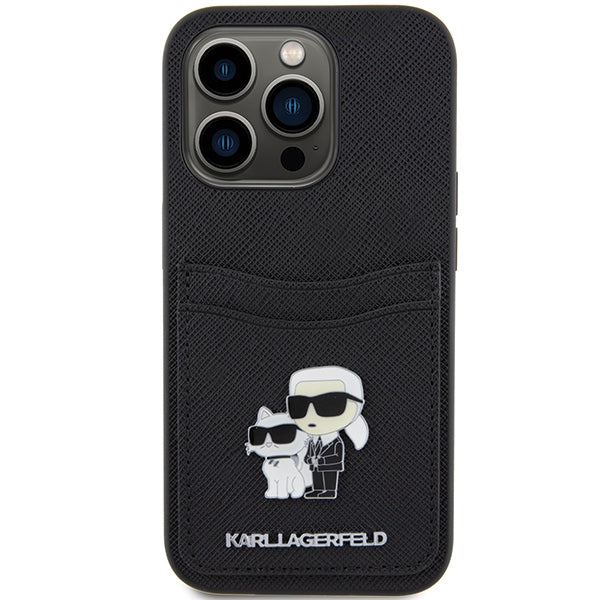 Karl Lagerfeld dėklas su kortelių kišene iPhone 15 Pro – juodas