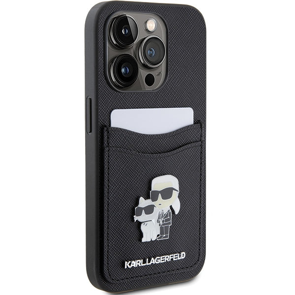 Karl Lagerfeld dėklas su kortelių kišene iPhone 15 Pro – juodas
