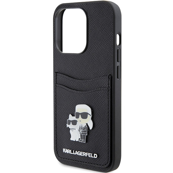 Karl Lagerfeld dėklas su kortelių kišene iPhone 15 Pro – juodas