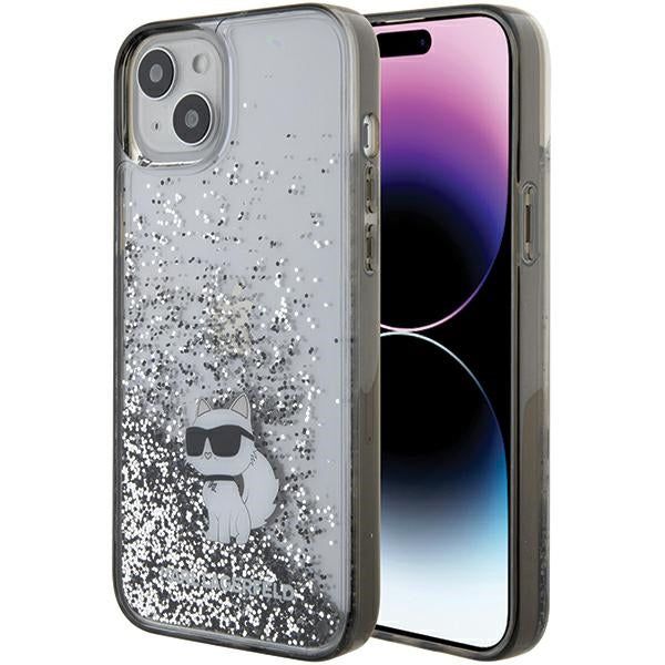 Karl Lagerfeld Liquid Glitter Choupette dėklas iPhone 15 Plus – skaidrus