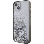 Karl Lagerfeld Liquid Glitter Choupette dėklas iPhone 15 Plus – skaidrus
