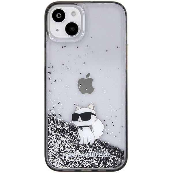 Karl Lagerfeld Liquid Glitter Choupette dėklas iPhone 15 Plus – skaidrus