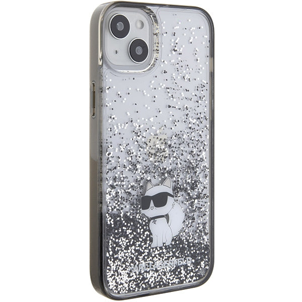 Karl Lagerfeld Liquid Glitter Choupette dėklas iPhone 15 Plus – skaidrus