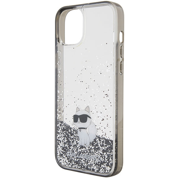 Karl Lagerfeld Liquid Glitter Choupette dėklas iPhone 15 Plus – skaidrus