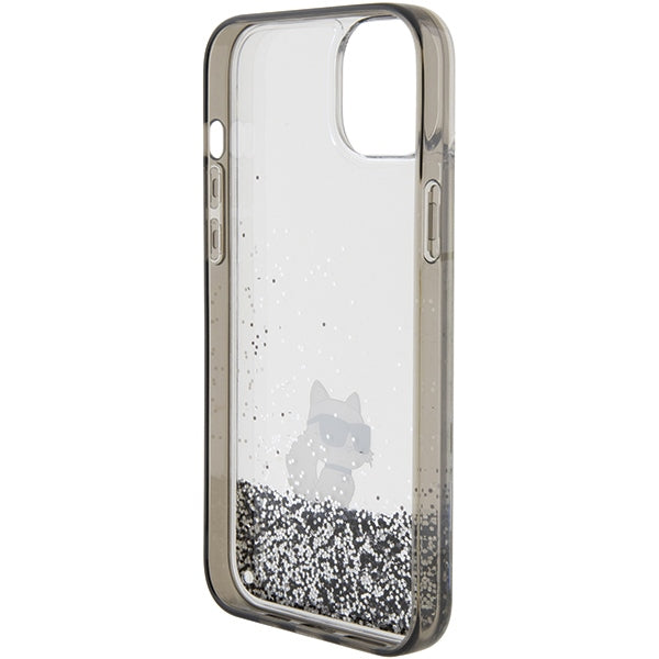 Karl Lagerfeld Liquid Glitter Choupette dėklas iPhone 15 Plus – skaidrus