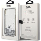 Karl Lagerfeld Liquid Glitter Choupette dėklas iPhone 15 Plus – skaidrus