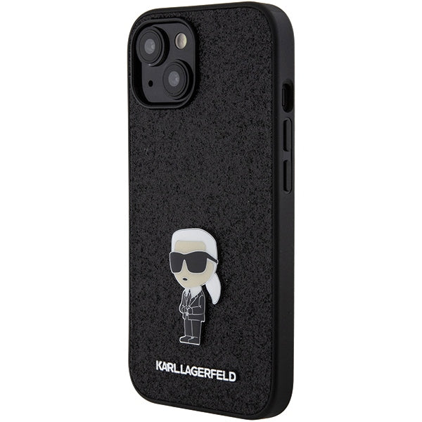 Karl Lagerfeld blizgus dėklas iPhone 15 – juodas