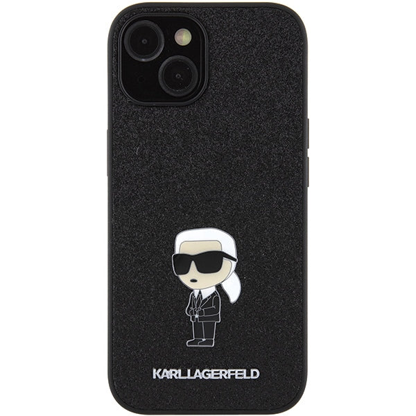 Karl Lagerfeld blizgus dėklas iPhone 15 – juodas