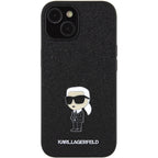 Karl Lagerfeld blizgus dėklas iPhone 15 – juodas