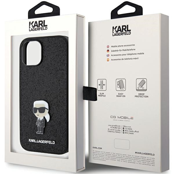 Karl Lagerfeld blizgus dėklas iPhone 15 – juodas