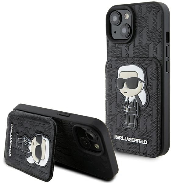 Karl Lagerfeld dėklas iPhone 15 – juodas, kortelėms