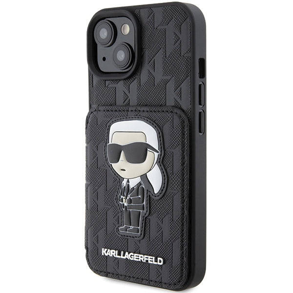 Karl Lagerfeld dėklas iPhone 15 – juodas, kortelėms