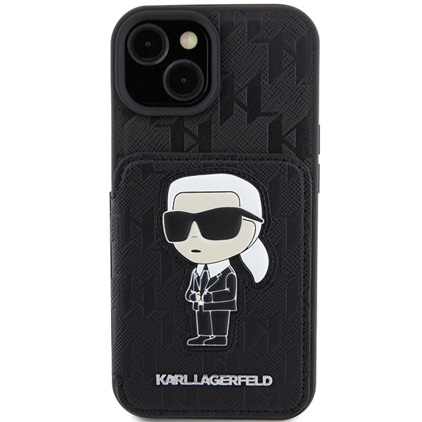Karl Lagerfeld dėklas iPhone 15 – juodas, kortelėms
