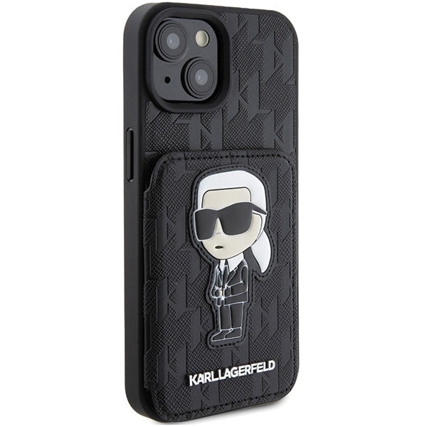 Karl Lagerfeld dėklas iPhone 15 – juodas, kortelėms