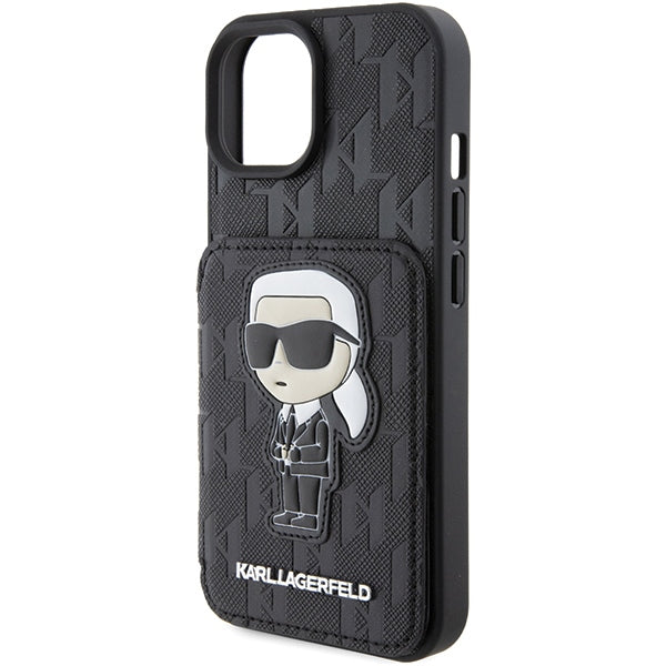 Karl Lagerfeld dėklas iPhone 15 – juodas, kortelėms