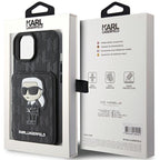 Karl Lagerfeld dėklas iPhone 15 – juodas, kortelėms