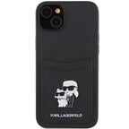 Karl Lagerfeld Saffiano dėklas su kortelių kišene iPhone 15 – juodas