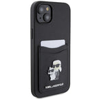 Karl Lagerfeld Saffiano dėklas su kortelių kišene iPhone 15 – juodas