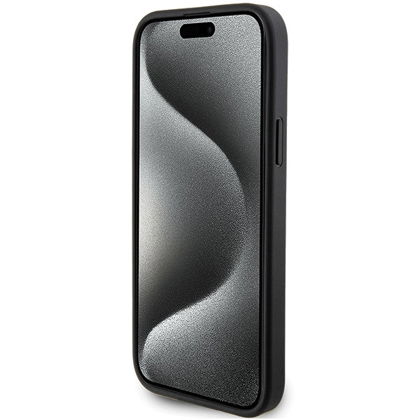 Karl Lagerfeld Saffiano dėklas su kortelių kišene iPhone 15 – juodas
