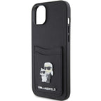 Karl Lagerfeld Saffiano dėklas su kortelių kišene iPhone 15 – juodas
