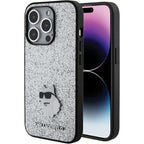Karl Lagerfeld blizgus dėklas iPhone 15 Pro Max – sidabrinis