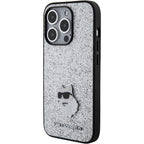 Karl Lagerfeld blizgus dėklas iPhone 15 Pro Max – sidabrinis
