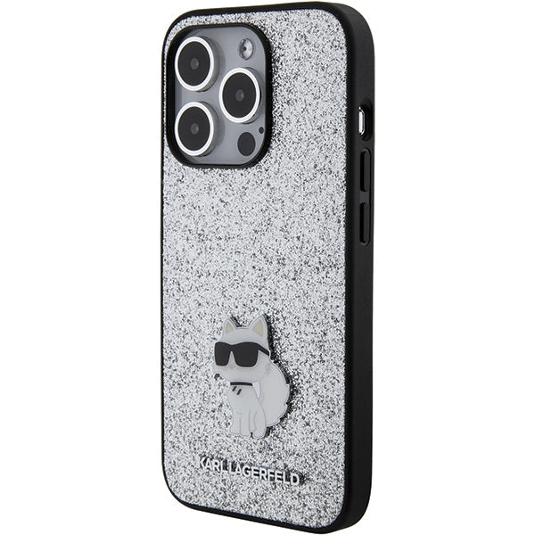 Karl Lagerfeld blizgus dėklas iPhone 15 Pro Max – sidabrinis
