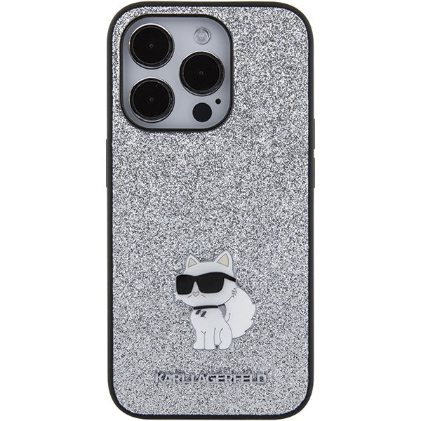 Karl Lagerfeld blizgus dėklas iPhone 15 Pro Max – sidabrinis
