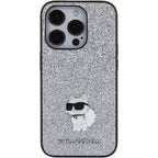 Karl Lagerfeld blizgus dėklas iPhone 15 Pro Max – sidabrinis