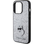 Karl Lagerfeld blizgus dėklas iPhone 15 Pro Max – sidabrinis