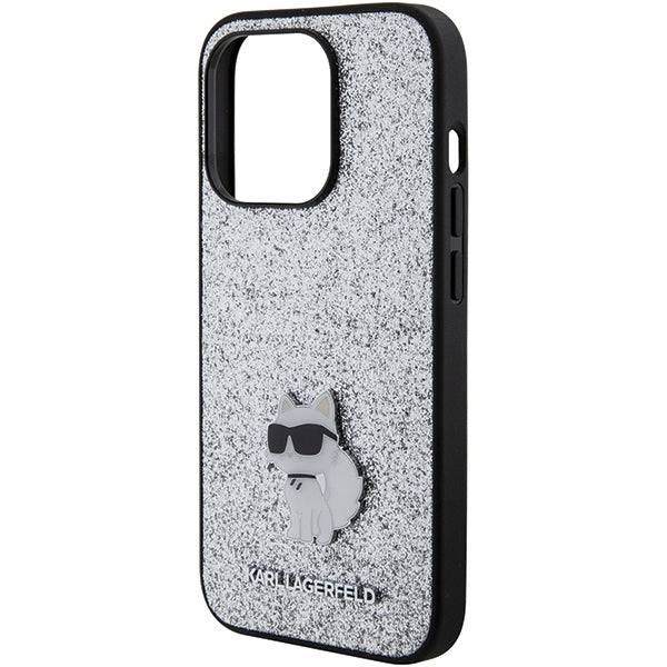 Karl Lagerfeld blizgus dėklas iPhone 15 Pro Max – sidabrinis