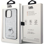 Karl Lagerfeld blizgus dėklas iPhone 15 Pro Max – sidabrinis