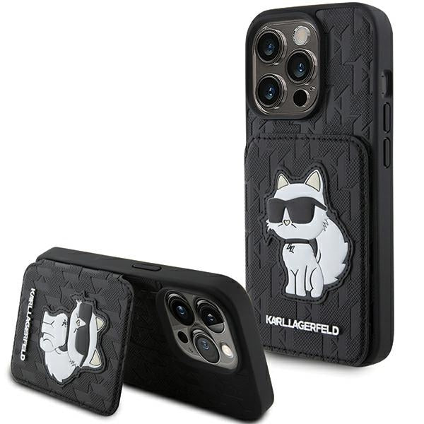 Karl Lagerfeld dėklas iPhone 15 Pro Max – juodas, su stovu