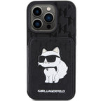 Karl Lagerfeld dėklas iPhone 15 Pro Max – juodas, su stovu