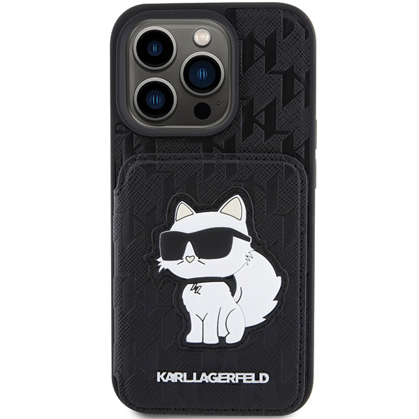 Karl Lagerfeld dėklas iPhone 15 Pro Max – juodas, su stovu