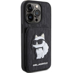 Karl Lagerfeld dėklas iPhone 15 Pro Max – juodas, su stovu